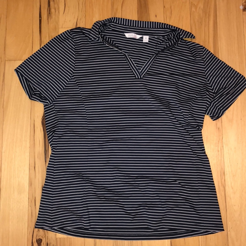 Lady Hagen striped navy and white athletic top